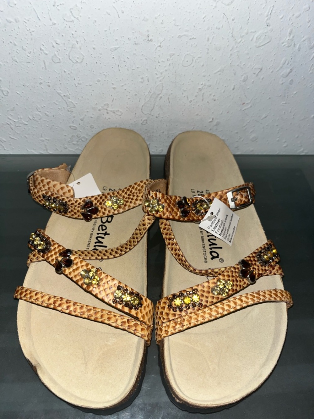 NWT Betula Birkenstock Jeweled Faux Snakeskin Women’s Sandals US Sz 9 - Picture 2 of 6